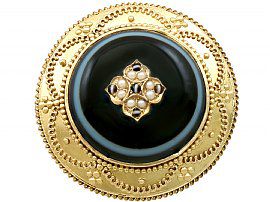 Agate and Pearl, 18 ct Yellow Gold Brooch / Locket - Antique Victorian