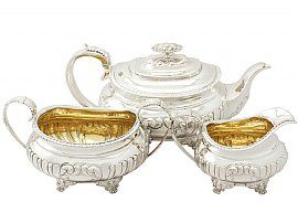 Sterling Silver Three Piece Tea Service - Regency Style - Antique George IV (1825)