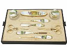 Sterling Silver, Cut Glass and Guilloche Enamel Dressing Table Set - Antique George V (1927)