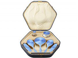Sterling Silver, Cut Glass and Guilloche Enamel Dressing Table Set - Antique George V (1925)