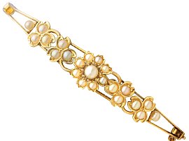 Victorian Seed Pearl and 15ct Yellow Gold Bangle