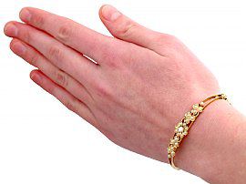 Victorian Gold Bangle with Pearls Wearing