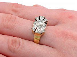 Vintage Diamond Cluster Cocktail Ring Hand Wearing