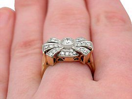 Vintage Diamond Cluster Cocktail Ring Finger Wearing
