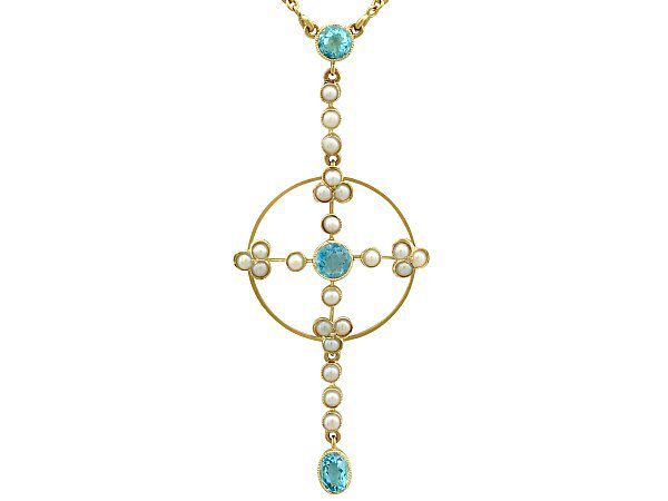 Aquamarine and Pearl Necklace Antique
