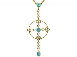 0.59 ct Aquamarine and Pearl, 15 ct Yellow Gold Necklace - Antique Victorian
