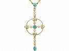 0.59 ct Aquamarine and Pearl, 15 ct Yellow Gold Necklace - Antique Victorian