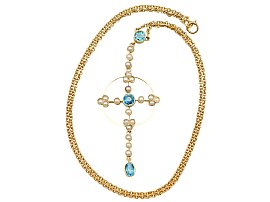 Aquamarine and Pearl Necklace Antique in Gold