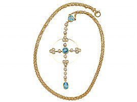 Aquamarine and Pearl Necklace Antique in Gold