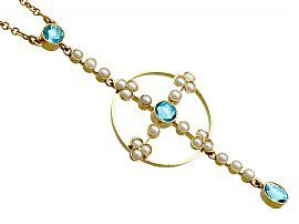 Aquamarine and Pearl Necklace Antique in Yellow Gold