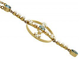 Aquamarine and Pearl Necklace Antique in 15Carat Yellow Gold