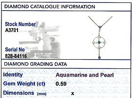 Aquamarine and Pearl Necklace Antique Grading Card
