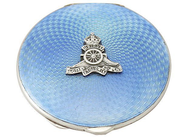 Sterling Silver and Guilloche Enamel Compact - Antique George VI (1939)