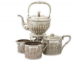 Indian Sterling Silver Four Piece Tea Service - Antique Circa 1880
