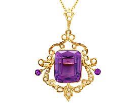 11.09ct Amethyst and Pearl, 9ct Yellow Gold Pendant Brooch - Antique Circa 1910