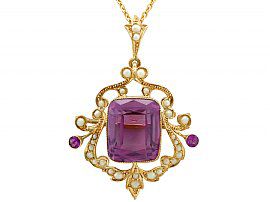 11.09 ct Amethyst and Pearl, 9 ct Yellow Gold Pendant Brooch - Antique Circa 1910