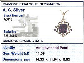grading card amethyst pearl pendant