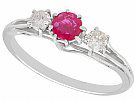 0.56 ct Ruby and 0.25 ct Diamond, 18 ct White Gold Trilogy Ring - Vintage Circa 1950