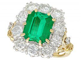3.60ct Emerald and 1.85ct Diamond, 18ct Yellow Gold Cluster Ring - Vintage Circa 1950