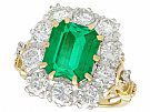 3.60 ct Emerald and 1.85 ct Diamond, 18 ct Yellow Gold Cluster Ring - Vintage Circa 1950