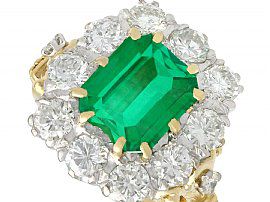 Large Emerald and Diamond Cluster Yellow Gold Ring