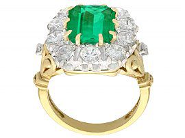 Large Emerald and Diamond Yellow Gold Cluster Ring