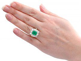 Large Emerald and Diamond Cluster Ring Wearing