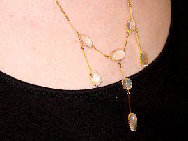 Antique Moonstone Necklace Wearing Neck