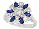 1.10 ct Sapphire and 1.20 ct Diamond, 18 ct White Gold Cluster Ring - Vintage Circa 1960