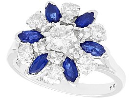 1.10ct Sapphire and 1.20ct Diamond, 18ct White Gold Cluster Ring - Vintage Circa 1960
