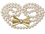 Single Strand Pearl and 18 ct Yellow Gold Necklace - Art Deco Style - Vintage Circa 1990
