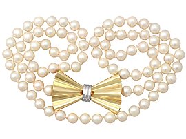Single Strand Pearl and 18ct Yellow Gold Necklace - Art Deco Style - Vintage Circa 1990