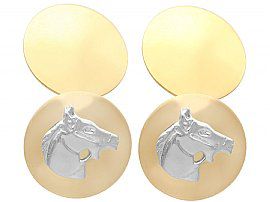 18 ct Yellow Gold and 18 ct White Gold Horse Cufflinks - Vintage Circa 1970