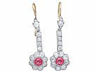 2.42ct Diamond and 1.05ct Pink Sapphire, 12ct Yellow Gold Drop Earrings - Antique 