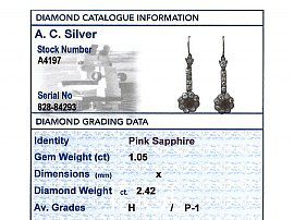 Grading Card Pink Sapphire Earrings Yellow Gold