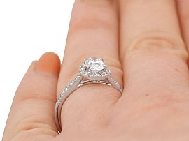 Oval Cut Diamond Ring with Halo Finger Wearing