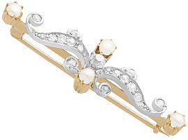 Antique Diamond and Pearl Brooch in Yellow Gold 