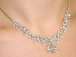 wearing antique diamond necklace