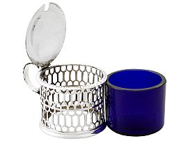 Silver Mustard Pot with Blue Glass Liner