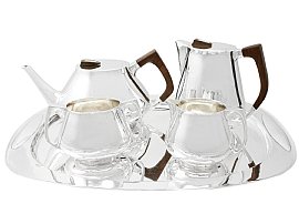 Sterling Silver Four Piece Tea and Coffee Service with Tray - Design Style - Vintage