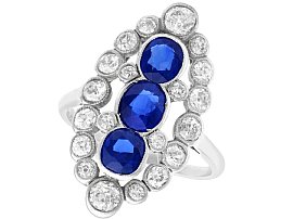 1.77 ct Sapphire and 1.86 ct Diamond, Platinum Marquise Dress Ring - Antique Circa 1920