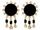 1.40ct Diamond and Onyx, 14ct Yellow Gold Drop Earrings - Art Deco Style - Vintage Circa 1950