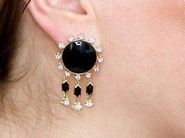 Onyx and Diamond Drop Earrings Wearing