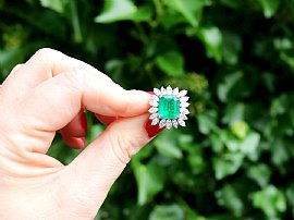 Vintage Emerald and Diamond Cluster Ring Outside  