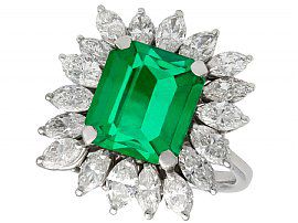 4.30ct Emerald and 3.24ct Diamond, 18ct White Gold Ring - Vintage Circa 1990