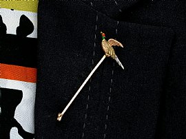 Antique Pheasant Pin Brooch wearing image