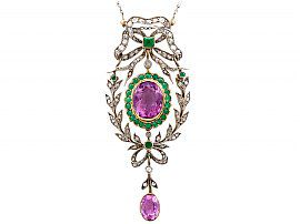 9.88ct Amethyst, 1.25ct Emerald, 1.13ct Diamond, 18ct & 9ct Gold Pendant - Antique Circa 1910
