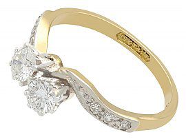 Vintage Two Diamond Twist Ring in Yellow Gold