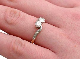 Vintage Two Diamond Twist Ring Wearing Hand