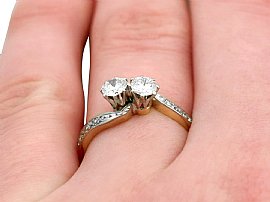 Vintage Two Diamond Twist Ring Wearing 